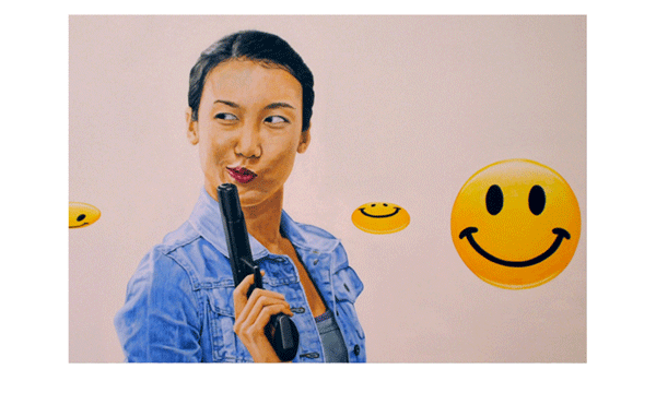 Asian girl and smiley painting