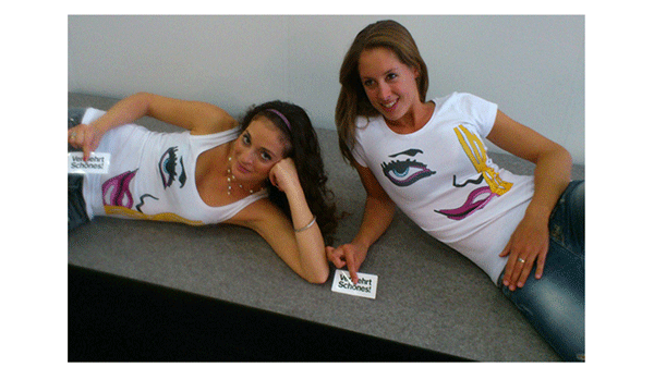 Two beautiful models with felix heinrich art tshirts  